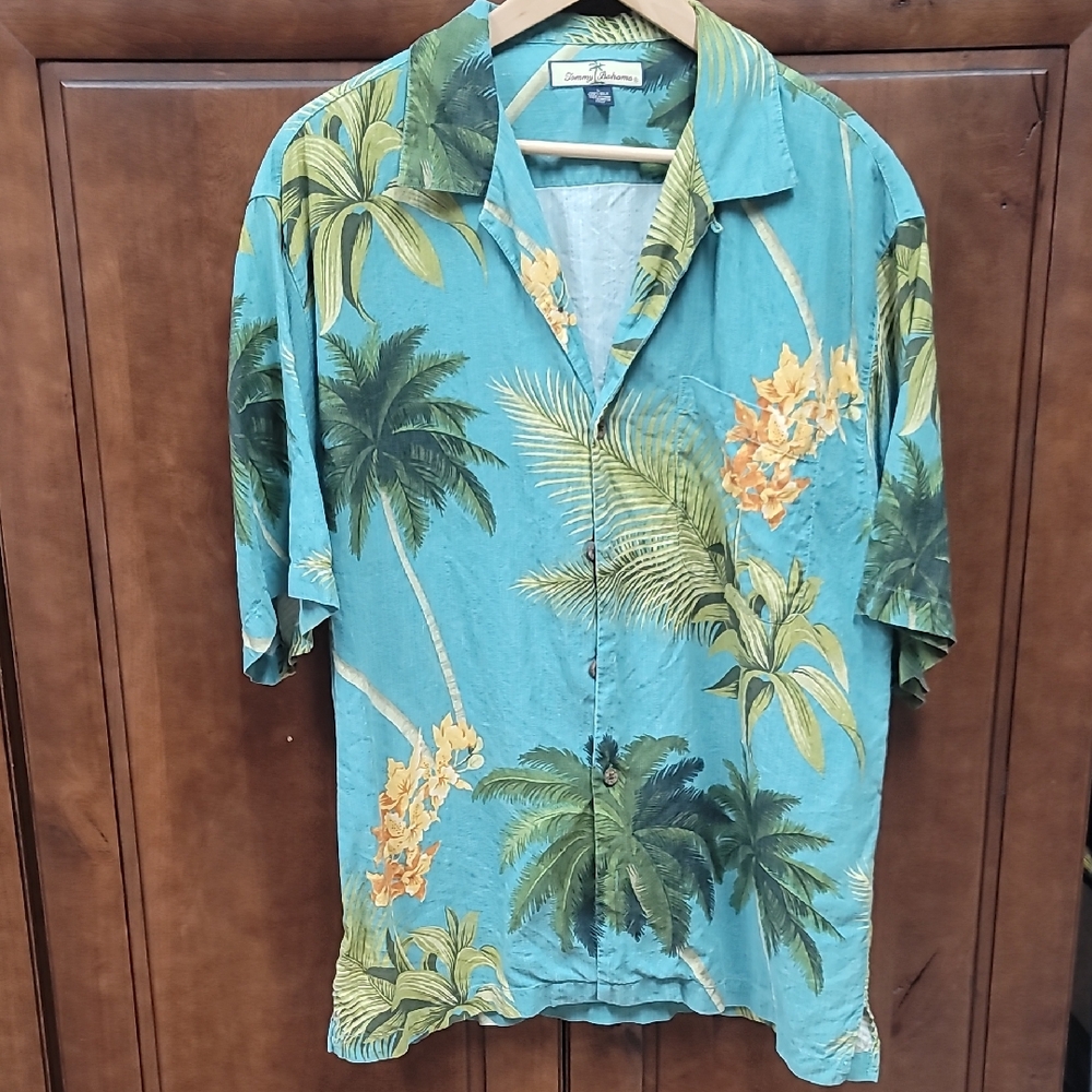 Tommy Bahama Teal and Yellow Floral Shirt